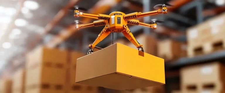 A drone carrying a parcel