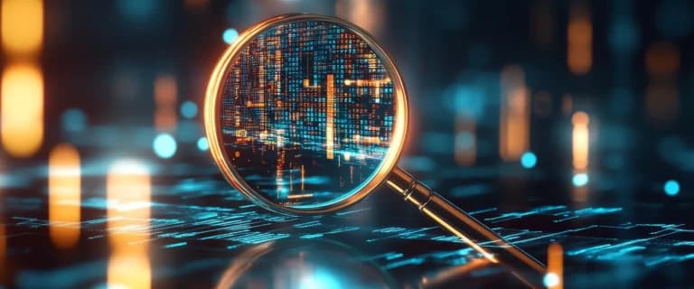 A magnifying glass over a glowing field of data